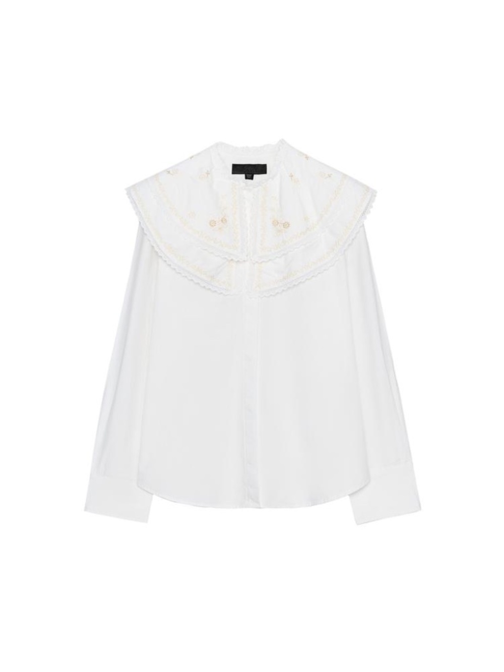 Zara Embroidered Peter Pan Collar Poplin Blouse Shirt